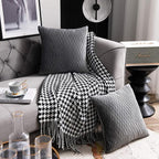 Grey Striped Decorative Pillow Cases: 2 Pack 18x18 Inch Original Velvet Square Throw Pillow Covers for Farmhouse Couch
