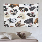 VUMIVI Dog-Head Tapestry Cartoon Pet Illustrations Cute Funny Animals Colorful Graffiti Tapestry Wall Hanging for Living Room Bedroom Dorm Classroom Aesthetic Decor W90xL60in