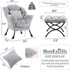 Lazy Chair with Ottoman, Large White Gray Lounge Accent Chair with Ottoman and FA Throw Pillow, Comfy Plush Reading Chair for Living Room Bedroom Dorm Room Office Apartment Relaxing Use