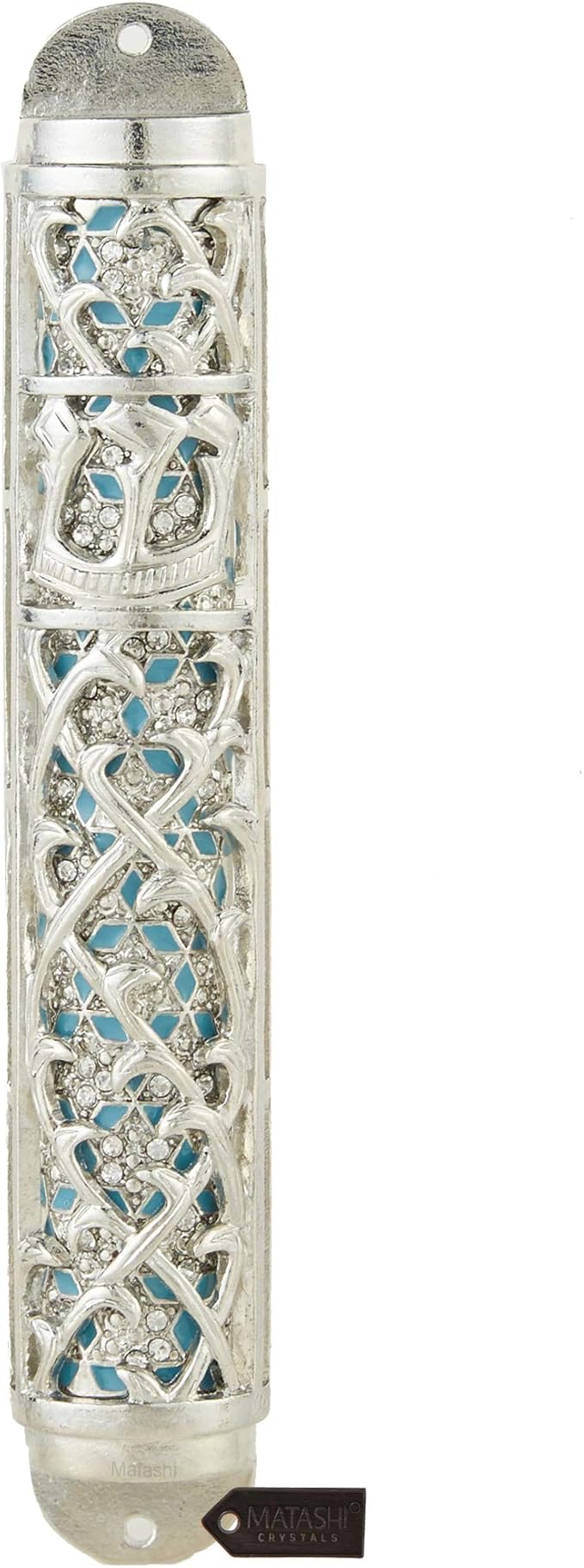 Matashi Hand Painted Enamel 7 inch Mezuzah Embellished w/Hebrew Shin and Crystals Home Door Wall Decor Home Décor Jewish Holiday Housewarming Present House Blessing Gift