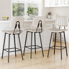 29-Inch Leather Bar Stools Set of 3, Counter Height Barstools with High Backrest，Bar Chairs for Kitchen Island with Heavy Duty Metal Legs, Beige