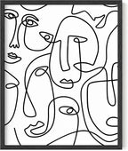 Y2K BOO Abstract Face Pattern UNFRAMED Wall Art Collage of Modern Faces Continuous Line Drawing 16x20 Inch Heavyweight Paper Studio Home Decor