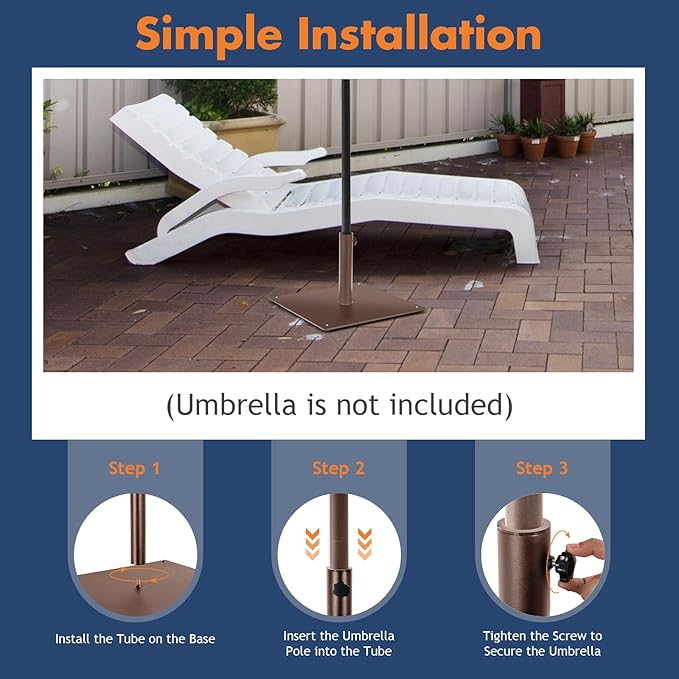 Giantex 35 lbs Patio Umbrella Base, 20 inch Heavy Duty Square Outdoor Umbrella Stand for 1.6''-1.9'' Poles, 4 Adjustable Pads Anchor Holes, Umbrella Holder for Deck Yard Poolside Garden, Brown