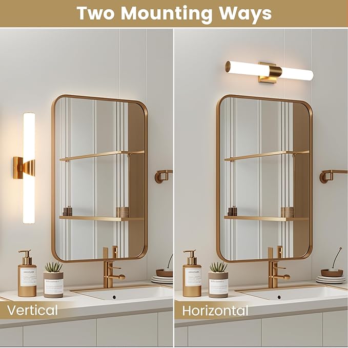 Modern Gold Wall Sconce 22 Inch Dimmable Bathroom Sconces 5CCT Led Wall Lights with Acrylic Shade Hardwired Long Vanity Lighting Fixtures Over Mirror for Bedroom Living Room