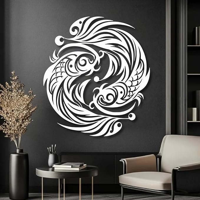 Maclou Koi Metal Wall Art, Fish Metal Wall Decor, Koi Fish Wall Decor, Japanese Art Wall Hangings for Living Room, Bathroom. Bathroom (White,24"x21" / 60x53cm)