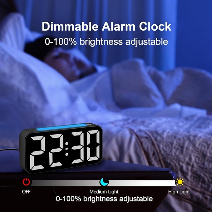 Loud Alarm Clocks for Bedrooms Heavy Sleepers, Digital Clock with Night Light, Large Display, Dual Alarm, Snooze, Dimmable Bedside Alarm Clock for Kids Teens Boys Girls