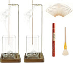 Bamboo-Wood Incense Holder for Sticks, Anti-Ash Flying Burner with 40 Incense Sticks & Removable Glass Ash Catcher, Home Decor for Meditation Yoga Spa (2)