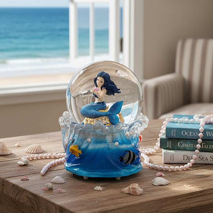 Mermaid Snow Globe Music Box with Light, Ocean Theme Birthday Gift for Girls Daughter Girlfriend Wife Women Anniversary Christmas Birthday Gift Musical Box Play You are My Sunshine