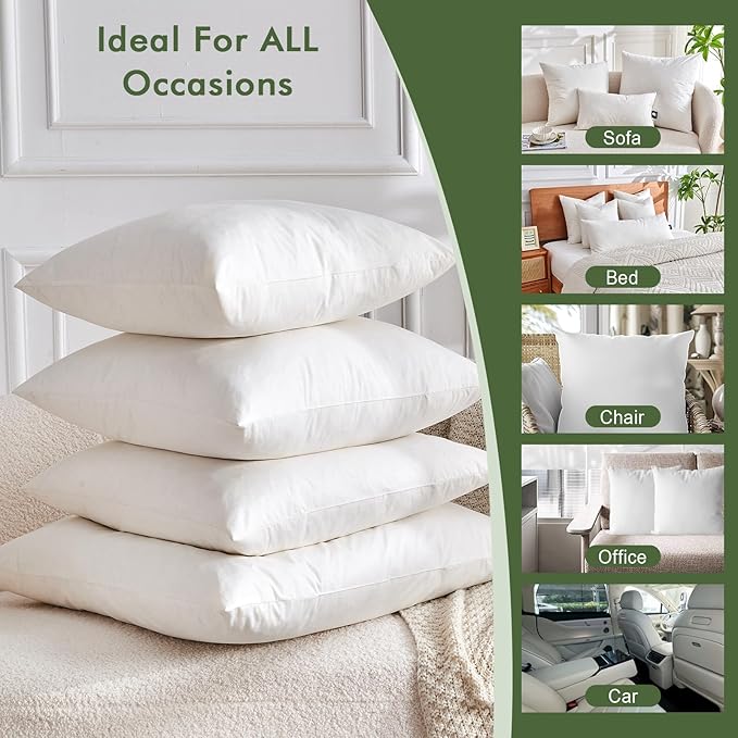 Feathers Down Pillow Insert 14x36, 100% Organic Cotton Shell, Large Lumbar Pillow Insert, Decorative Throw Pillow for Living Room Sofa, Couch, or Bed (White)