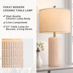 PoKat 23" Pink Ceramic Table Lamps Set of 2, Modern Bedroom Lamps for Girls Room, Bedside Lamps for Night Stands, Cute Lamps for Living Room Decor, Nightstands Desk Lamp, Pink