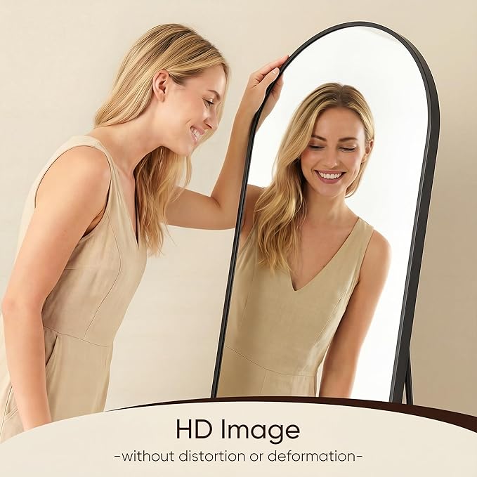Antok Full Length Mirror, 58"x19" Floor Mirror, Arched Floor Standing Freestanding Arch Full Body Mirrors with Stand for Bedroom, Hanging Mounted for Living Room Cloakroom,Black