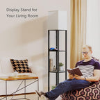 SUNMORY Shelf Lamp with Remote Control, Stepless Color Temperature & Dimmable, Floor Lamp with Shelves with 2 Usb Charging Ports and 2-Hole Socket, Solid Wood Tall Lamps for Living Room, Bedroom，Black