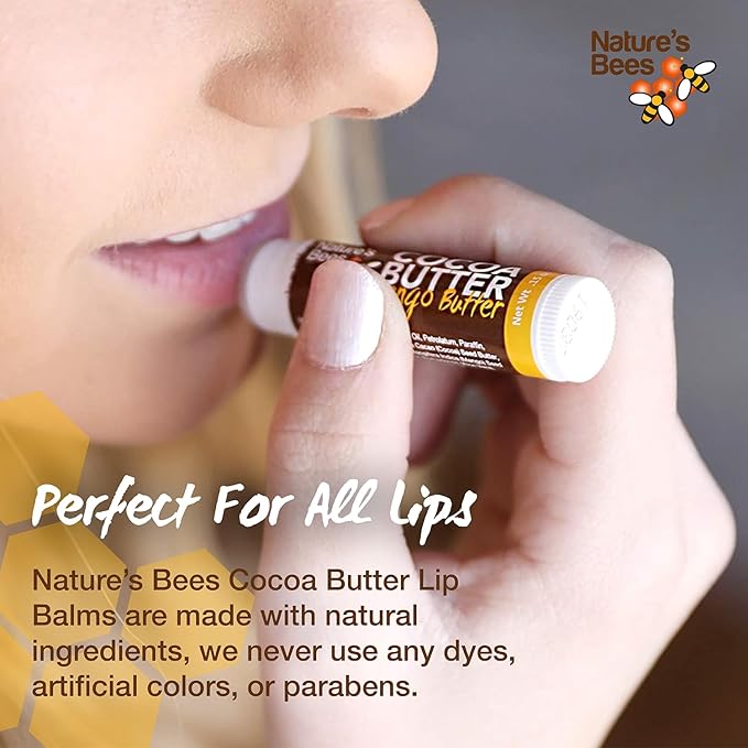 Nature's Bees Cocoa Butter Lip Balm, Lip Care for Dry Lips, Coconut Oil, Beeswax, Vitamin E, Aloe, & Shea Butter, 0.15 oz Each, 4 Flavors, Citrus, Coconut, Cherry, & Mint, 24 Pack - Packaging May Vary