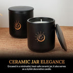 Sandalwood Soy Wax Candle 8.8oz — Matte Black Ceramic Jar, Cotton Wick — Long-Lasting 52-Hour Clean Burn — Aromatherapy Gift Candle for Men and Women, Bedroom and Living Room