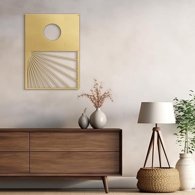 SIGNLEADER Metal Wall Art Decor Geometric Circle Abstract Shapes Modern Abstract Wall Sculpture Hangings Home Decoration for Living Room, Bedroom, Bathroom, Kitchen, Outdoor - 30" Gold
