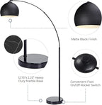 Teamson Home Arquer 66.93" Arc Floor Lamp for Living Rooms, Home Offices, Dining Rooms, Bedrooms with Faux Black Marble Base and Black Bell Shade