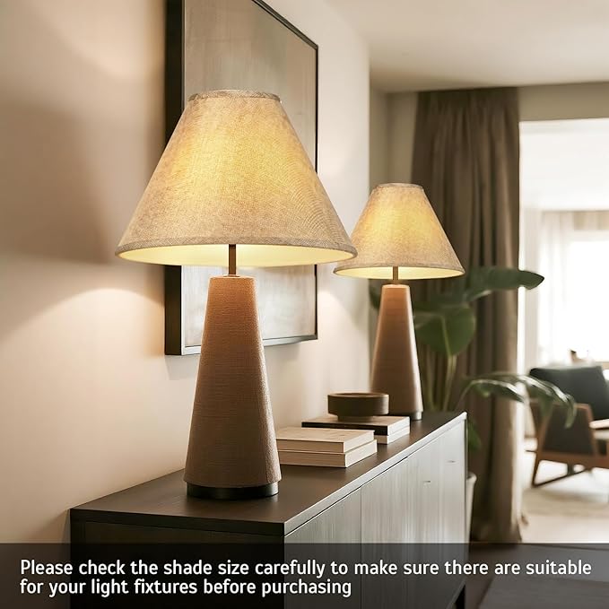16Inch Large Tan Linen Lamp Shades Set of 2,Rustic Empire Style Fabric Lampshade for Table Lamps and Floor Lamps,Chic Replacement Light Shade,Linen Lamp Shades with Spider Fitter and Harp