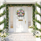24 Inch Spring Summer Wreaths for Front Door, Spring Summer Door Wreaths, Floral Flowers Wreath with Pink Peony,Rose,Blue Hydrangea,Sunflower,Large Wreaths for Spring Summer Outdoor Home Decor