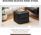 Black PU Cube Pouf Vanity Ottoman, Square Faux Leather Footrest Vanity Stool for Living Room, Bedroom, Kids Room, Comfy Floor Pouf for Home Decor