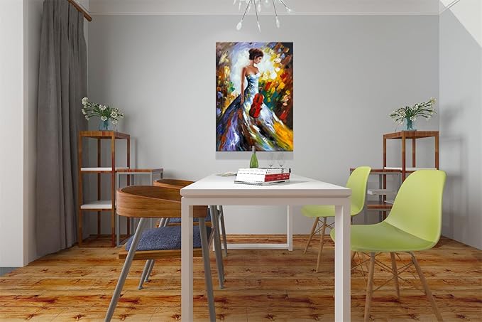 zoinart Hand Painted Modern 3D Oil Paintings on Canvas Wall Art 28x40 Inches Fiddler Girl Abstract Vertical Wall Art Large Framed Artwork for Home Decorations Wall Decor