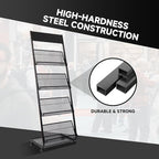 Floor-Standing Magazine Rack 4-Layer with Wheels, Brochure Display Stand for Exhibitions, Office, and Any Organization Requiring Information Display