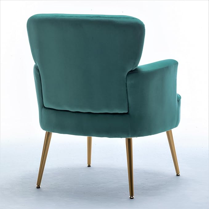 Trendy Velvet Accent Chair with Gold Metal Legs, Upholstered Armchair for Small to Mid-Size Spaces, Modern Living Room, Bedroom, Vanity Desk and Entryway, Mint Green