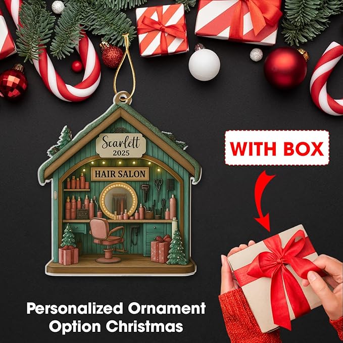 Personalized Hair Salon Christmas Ornament 2025, Custom Wooden 2 Layer Ornament, for Hairdresser, Stylist Keepsake, Beauty Salon Christmas Tree Decoration