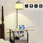 End Table with Floor Lamp, Nightstand with Charging Station, Floor Lamp Table with 3-Color Temperature Bulb, Bedside Table Night Stand with 2 Drawers for Bedroom, Living Room, Greige