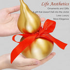 Feng Shui Wu Lou Brass Gourd with Red Luck Strip for Charm Prosperity Home Furnishing Decor, 7.87inch Tall, Full Brass, Fortune Protection, Bring Good Luck, Safty, Healthy, Success
