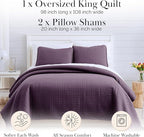 Southshore Fine Living, Inc. Oversized King Quilt Bedding Set, Soft Brushed Microfiber, Stain and Pet Hair Resistant Bedding, California/King Size Quilt Coverlet Bedspread Set w/2 Shams, Purple