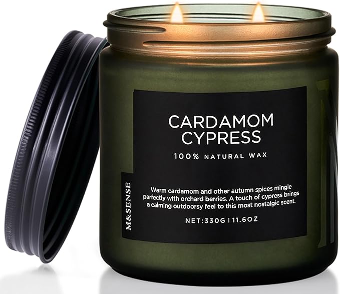 M&SENSE Cardamom Cypress Fir Large Scented Candles for Home 2 WIC 11.6oz 70 Hours Long Lasting Slow Burning Woody Scented for Birthday Holiday Winter Gifts