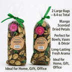 Mango Scented Potpourri Bags – 2 Large Packs, 8.4 oz Total – Dried Petals & Botanicals for Bowls & Vases – Long-Lasting Aroma for Home Décor, Office, Bathroom, Gift Use