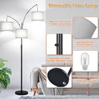 Dimmable Floor Lamp, 3 Lights Arc Floor Lamps for Living Room, Modern Tall Standing Tree Lamp with Gray Linen Shade & Heavy Base, Large Floor Lamp for Bedroom Office, 3x1000 LM LED Bulbs Included