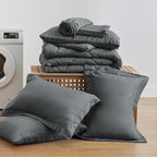 Love's cabin Oversized Queen Comforter Set Dark Grey, 7 Pieces Queen Bed in a Bag, All Season Queen Bedding Sets with 1 Comforter, 1 Flat Sheet, 1 Fitted Sheet, 2 Pillowcase and 2 Pillow Sham