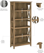 Bush Home Tall 5 Shelf Bookcase for Living Room or Home Office, Large Bookshelf, Modern Farmhouse Style, Key West Collection, Reclaimed Pine