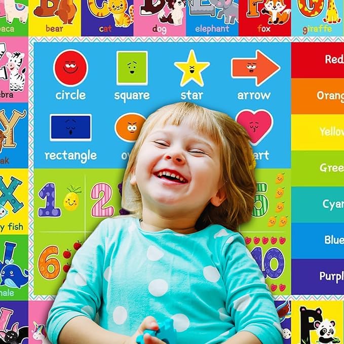 ABC Play Carpet for Kids – Extra Large Preschool Rug with ABCs, Numbers, Animals, and Colors for Playroom & Classroom - (78.7X59 Inches)