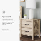 Signature Design by Ashley Battelle Mid-Century Modern Nightstand with Chevron Pattern, 2 Storage Drawers, Dark-Color Hardware, Wood, 24.5" High, Light Brown