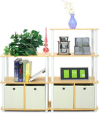 Furinno GO GREEN Storage Shelf, 4-Tier Storage Rack with Bins, Book Shelf, Display Rack, with Storage Bins, for Organization and Storage, Living Room, Home Office, Beech