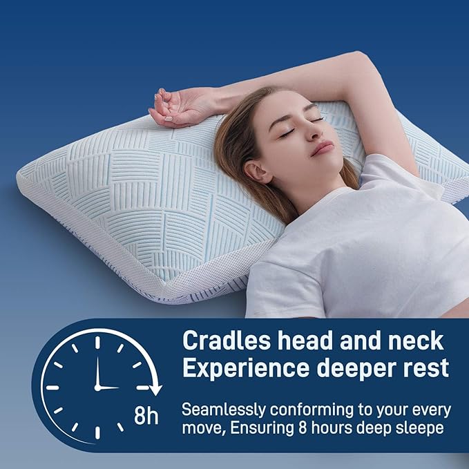 Shredded Memory Foam Cooling Soft Bamboo Viscose Pillow Queen Size, Adjustable Hypoallergenic Hotel Quality Bed Pillow for Side, Stomach or Back Sleeper, Oeko-TEX Certified