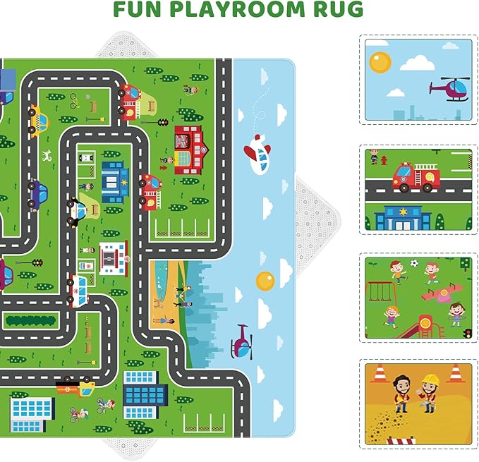Kids Car Playmat, Kids Rug for Playroom Car Mat Town City Road Traffic Rugs, Play Mat for Floor, Extra Large Boys Kid Car Track Play Rug (Style ONE, 78.7X 59 INCH)