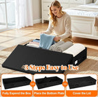 Under Bed Storage Containers with Lids - 2 Pack, Foldable and Stackable Clothes Storage Bags with Clear Window, 3-Sided Handles and Label Slot for Clothing, Blankets, Pillows (Black)