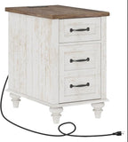 WAMPAT End Table with Charging Station, Antique White Side Table with Storage Cabinet & Drawer, Wooden Nightstand with Power Outlets & Type-C USB Ports for Bedroom, Dorm