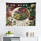 Ambesonne Moon Tapestry, Abstract Blooming Gentle Leafy Flowers with Lunar Phase Ethno Details, Fabric Wall Hanging Decor for Bedroom Living Room Dorm, 28" X 23", Fern Green Eggshell Lilac