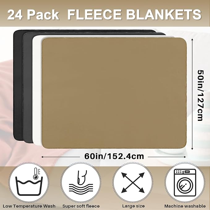Newwiee 24 Pcs Fleece Throw Blankets Bulk 50'' x 60'' Oeko-tex Standard 100 Certified Spring Outdoor Wedding Guest Blankets Lightweight for Sleepover Donation Lap Pet Sofa Home (Multicolor)