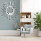 KingGenius Sun Moon Star Wall Decor,Metal Sun Wall Art,Sun Moon Art,Celestial Decor (Silver, 18.5"x18.5"/47x47cm, Metal Wall Art)