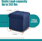 BRIAN & DANY Ottoman with Storage, Square Storage Ottoman for Dorm, Linen Folding Ottoman Foot Stool with Legs for Living Room and Bedroom, 17.7"x17.7"x20" - Blue