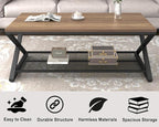 LVB Wood Coffee Table, Metal Wooden 2 Tier Center Tables with Storage, Industrial Cocktail Table with Shelf for Living Room, Farmhouse Rectangle Middle Table for Office Bedroom, 47 inch, Rustic Oak
