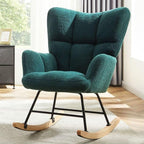 Nursery Rocking Chair, Boho Accent Ottoman, Teddy Upholstered Glider Rocker Accent Chair with High Backrest for Living Room, Small Spaces, Bedroom, Green