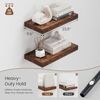 Heimlove 12" Deep Floating Shelves for Wall, 24 Inch Wall Mounted Shelf Set of 2 for Books Living Room Laundry Room Bedroom Kitchen Home Office, Rustic Brown