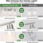 3-Light Bathroom Light Fixtures, Vanity Light with Clear Glass Shades, Brushed Nickel Bathroom Light Fixtures Over Mirror, Modern Bathroom Wall Lamp for Mirror Living Room Cabinet Bedroom